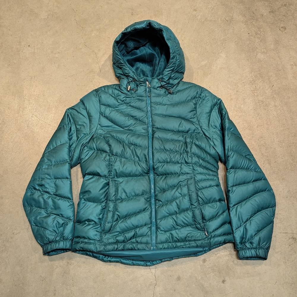 L.L. Bean Womens L Down Fleece Lined Jacket Hooded Floral